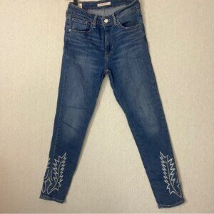 Levi’s 721 Skinny high rise embroidered denim jeans Sz 27